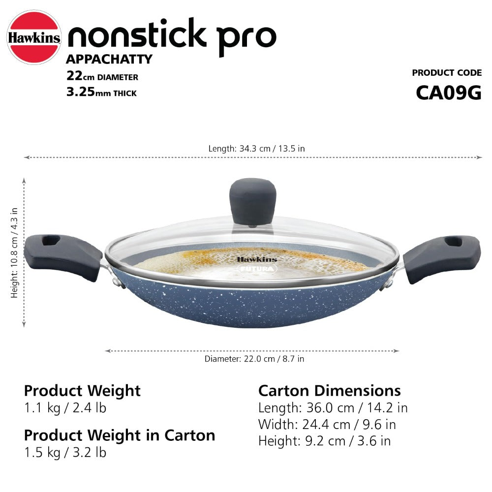 Hawkins Ceramic Nonstick Pro 0.9 Litre Appachatty with Glass Lid - 8