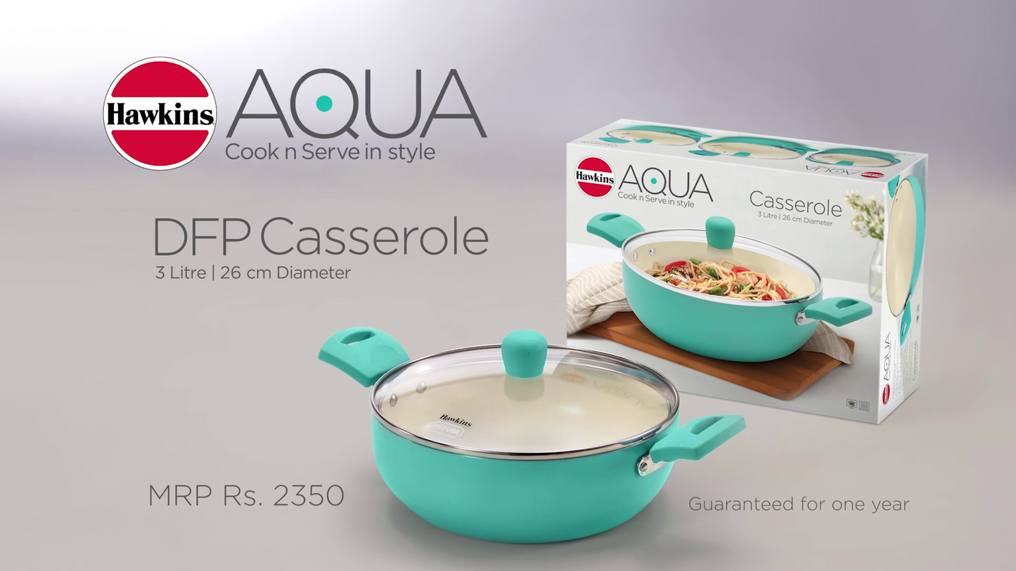 Hawkins Futura Aqua Ceramic DFP Casserole with Glass Lid | Gas & Induction Compatible | Ivory | 1 Pc