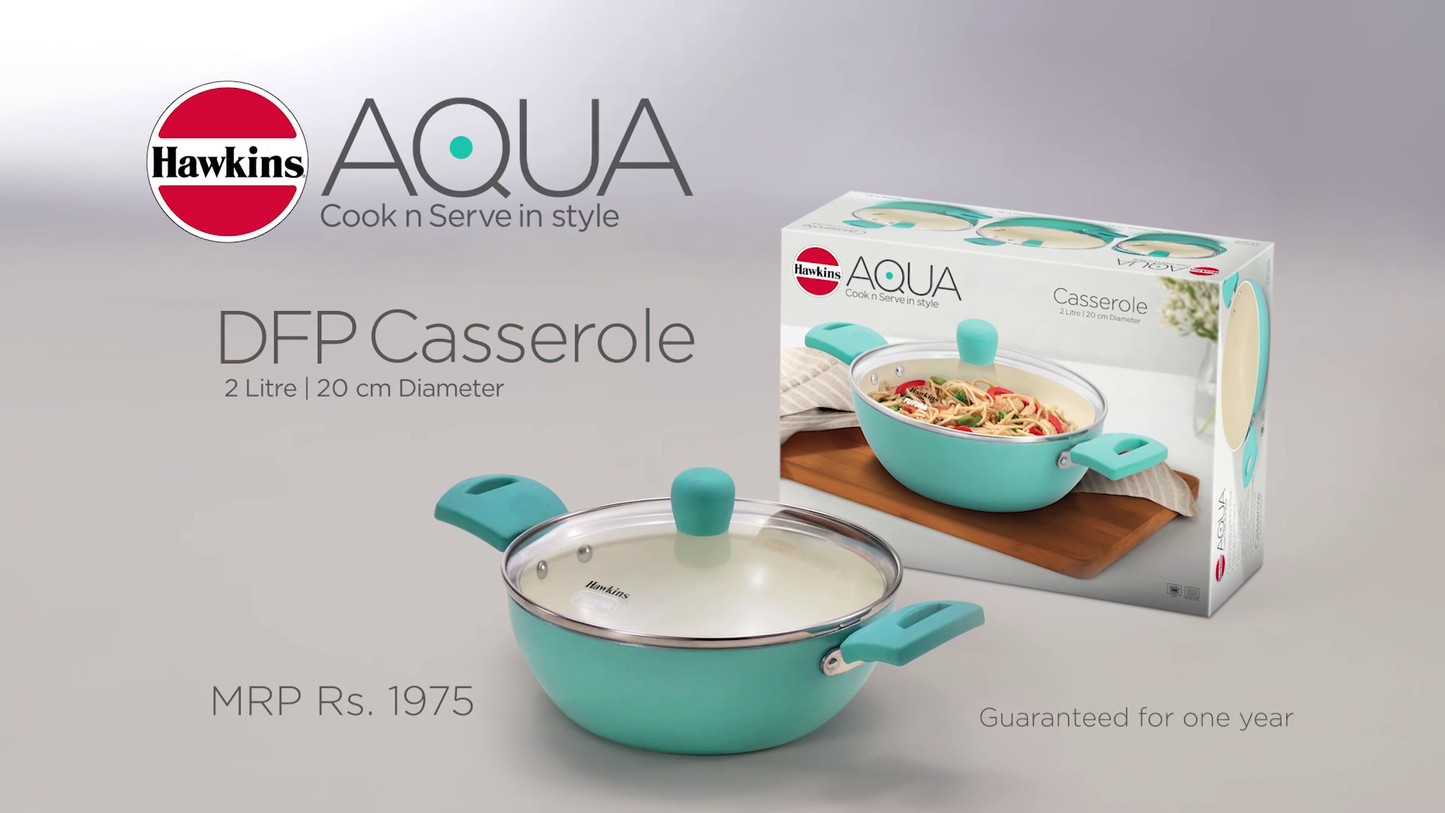 Hawkins Futura Aqua Ceramic DFP Casserole with Glass Lid | Gas & Induction Compatible | Ivory | 1 Pc