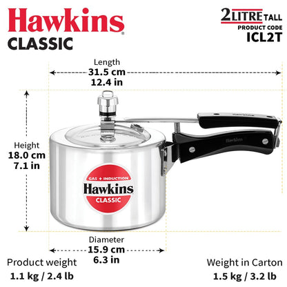 Hawkins Aluminium Classic Pressure Cooker with Mirror Polished - 8