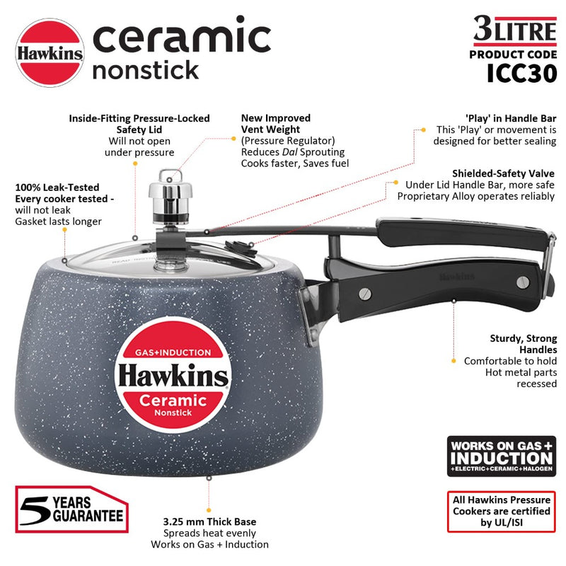 Hawkins Ceramic CTR 30 Coated Contura Pressure Cooker 3 L Red