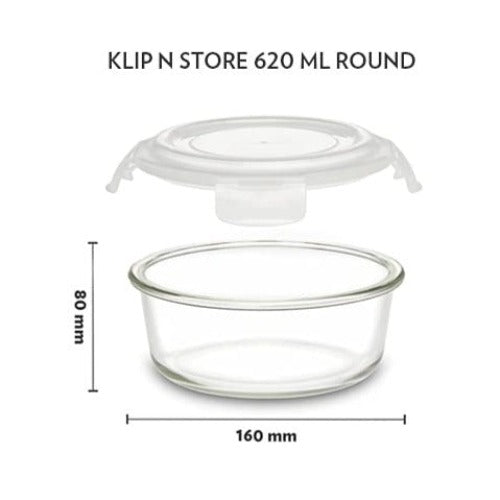 Borosil Klip N Store Round Glass Storage Container - 6