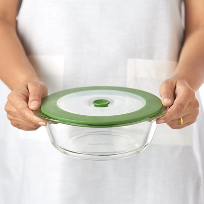 Borosil Round 1000 ML Dish with Green Lid - 2