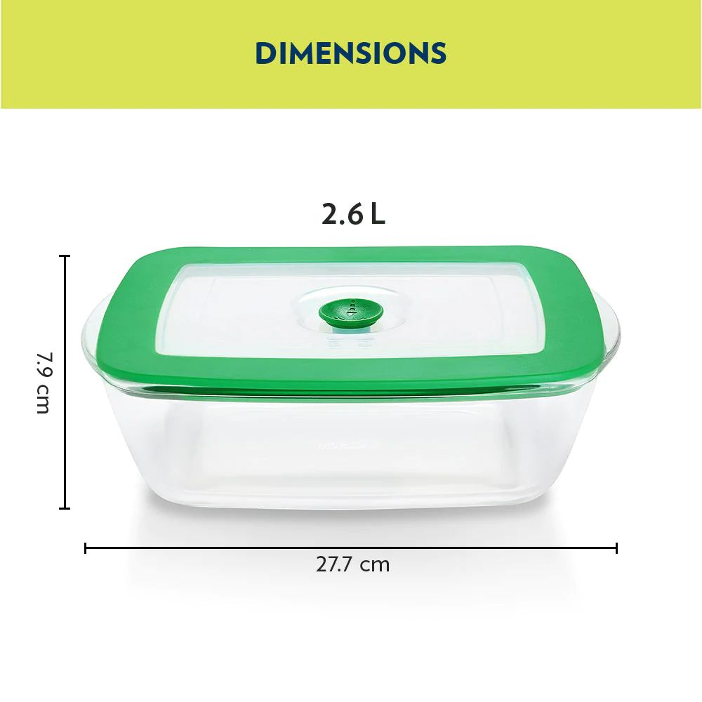 Borosil Rectangular Dish with Green Lid - 5