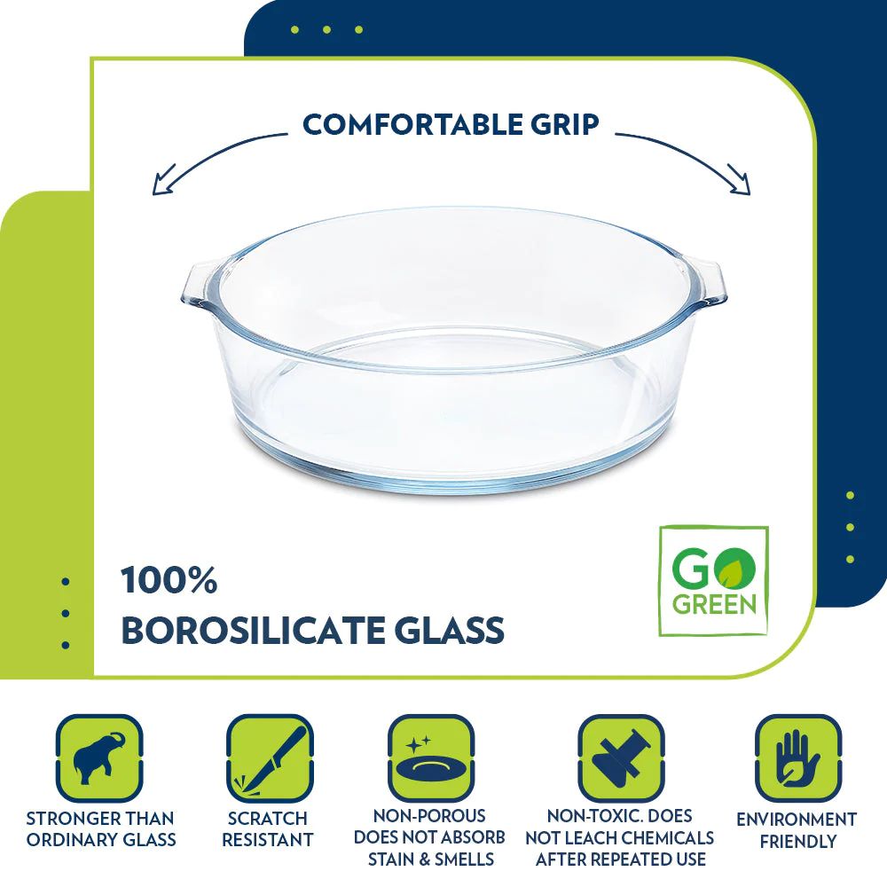 Borosil Round 1200 ML Cake Dish with Handle - 4