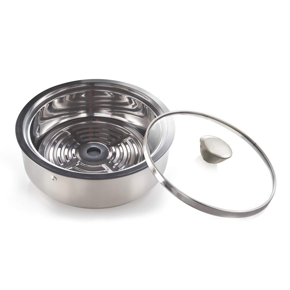 Borosil Servefresh Stainless Steel Insulated Roti Server with Glass Lid - 5