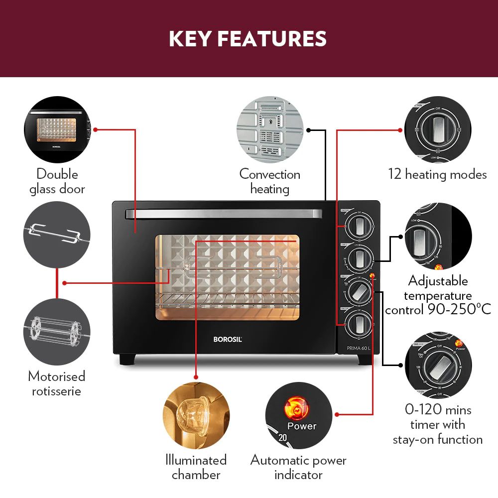 Borosil Prima 60 Litres Digital Oven Toaster & Grill - 4