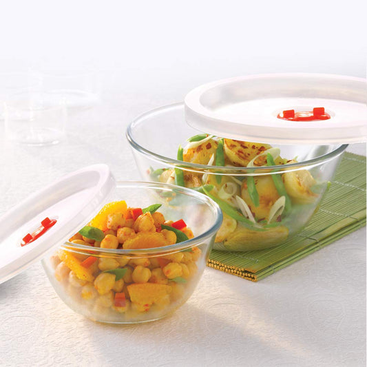 Borosil Basic 500 ML + 1300 ML Mixing Bowl Set with Plastic Lid - 1