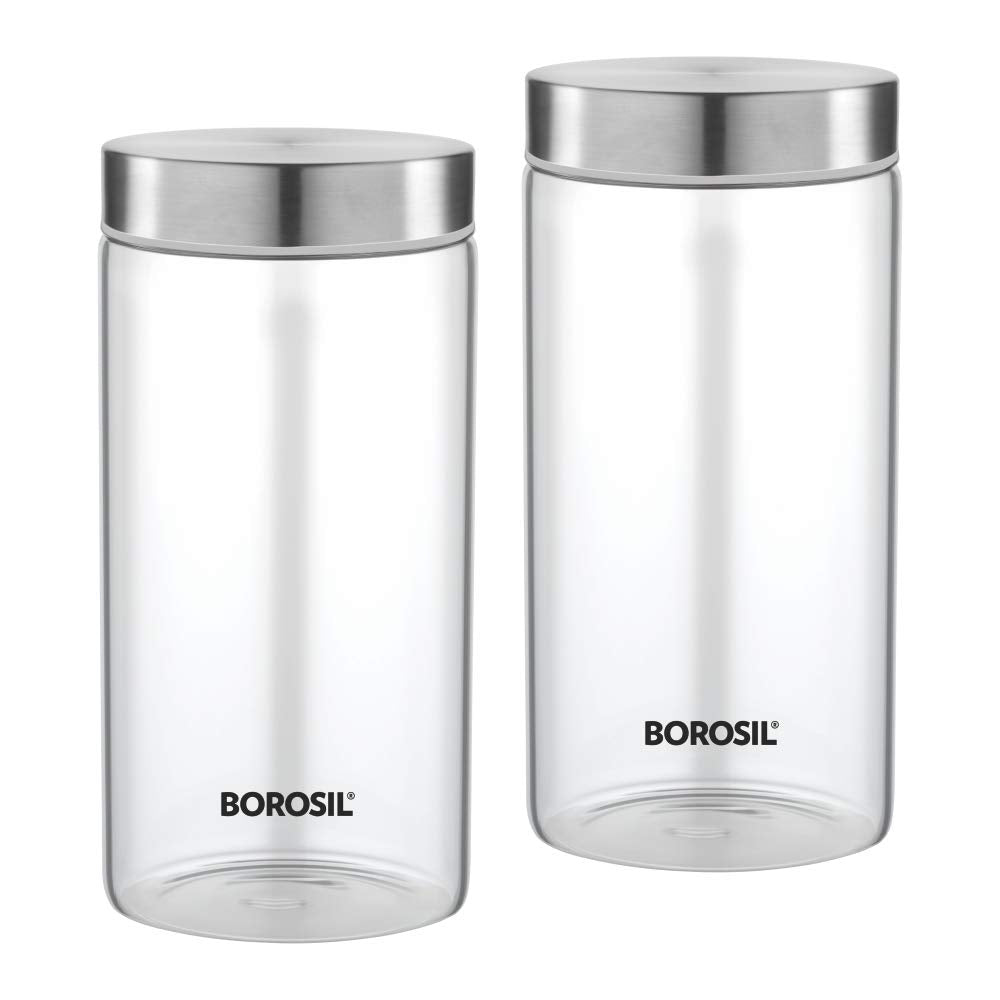 Borosil Endura 1200 ML Airtight Glass Storage Jar Set with Stainless Steel Lid - 2