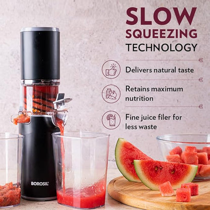 Borosil Easy Juice Cold Press Slow Juicer | Black