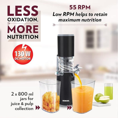 Borosil Easy Juice Cold Press Slow Juicer | Black