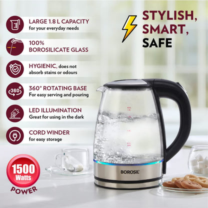 Borosil Electric 1.8 Litre 1500 Watts Glass Kettle - 4