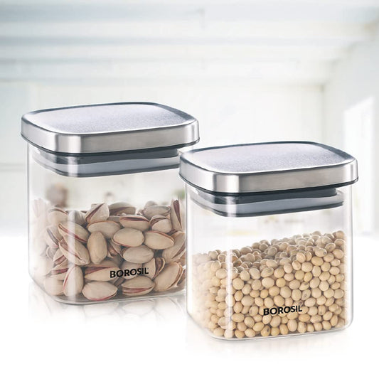 Borosil Classic Square 600 ML Air-Tight Storage Glass Jar - 1