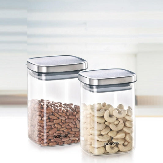 Borosil Classic Square 1000 ML Air-Tight Storage Glass Jar - 1