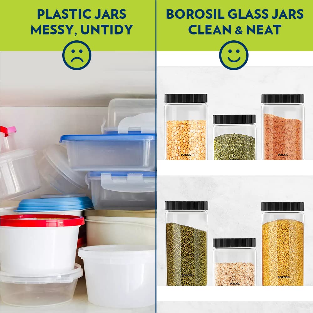 Borosil Endura Airtight Glass Storage Jar with PP Black Lid - 16