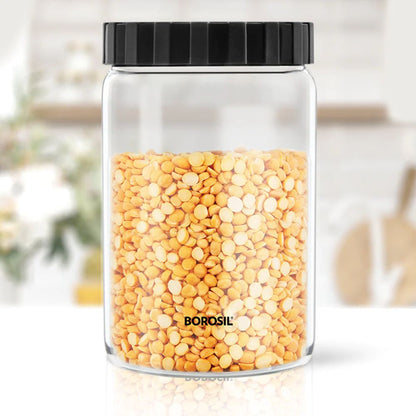 Borosil Endura Airtight Glass Storage Jar with PP Black Lid - 5