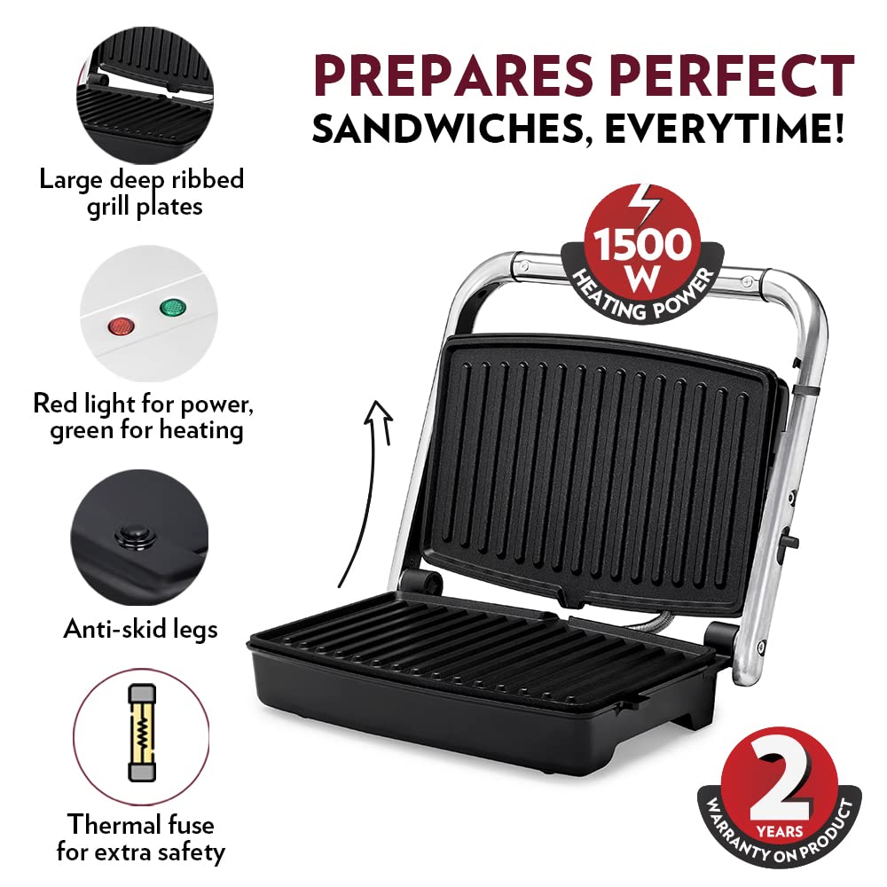 Borosil Jumbo 180° 1500 Watts Grill Sandwich Maker - 4