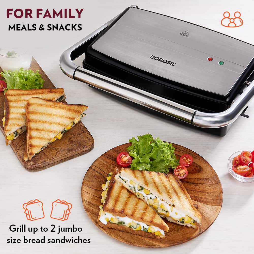 Borosil Jumbo 180° 1500 Watts Grill Sandwich Maker - 8