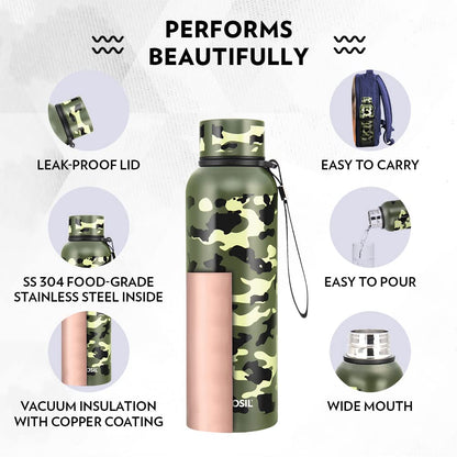 Borosil Trek Military Green 700 ML Stainless Steel Water Bottle - 4