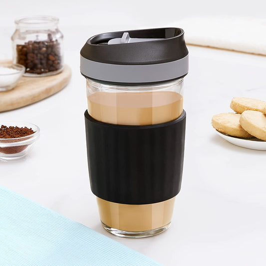 Borosil Glass 450 ML Travel Mug with Silicone Sleeve - 1