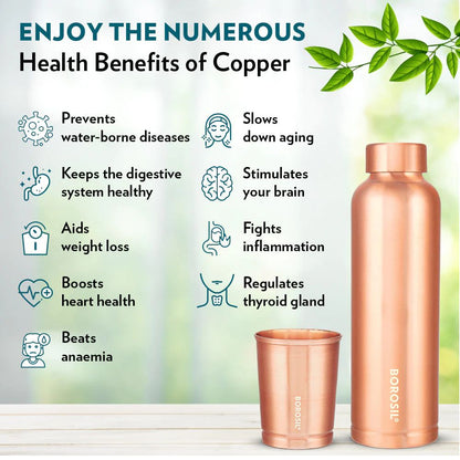 Borosil ECO Copper Bottle & Glass Set - 3