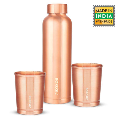 Borosil ECO Copper Bottle & Glass Set - 2