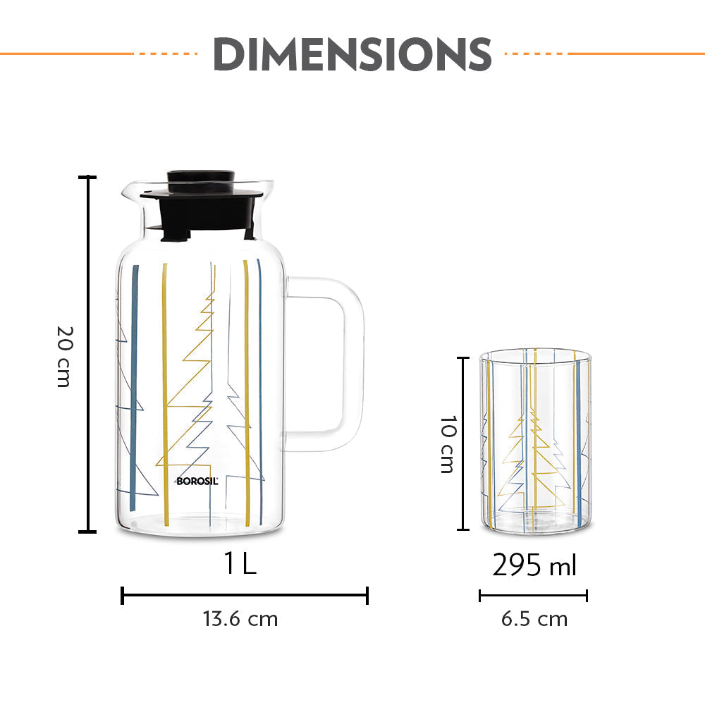 Borosil Sintra Set Multipurpose Glass Jug with Glasses | Set of 5 Pcs