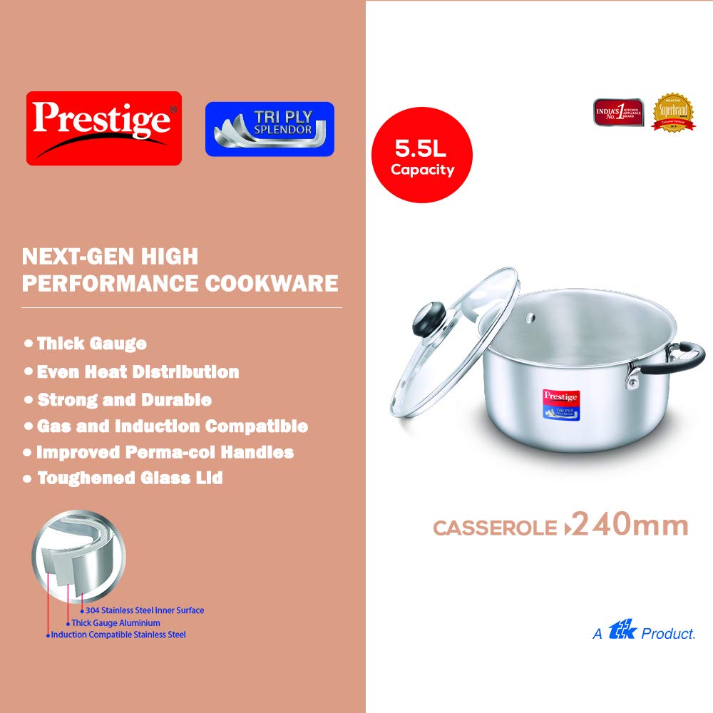 Prestige Tri-Ply Splendor Casserole with Lid 240 MM-4