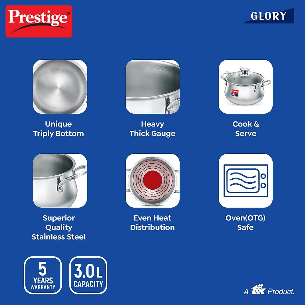 Prestige Glory Stainless Steel Handi with Glass Lid - 5