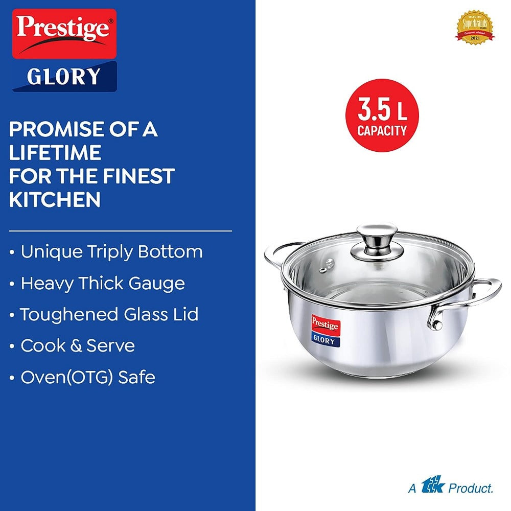 Prestige Glory Stainless Steel 3.5 Litres Kadai with Glass Lid - 4