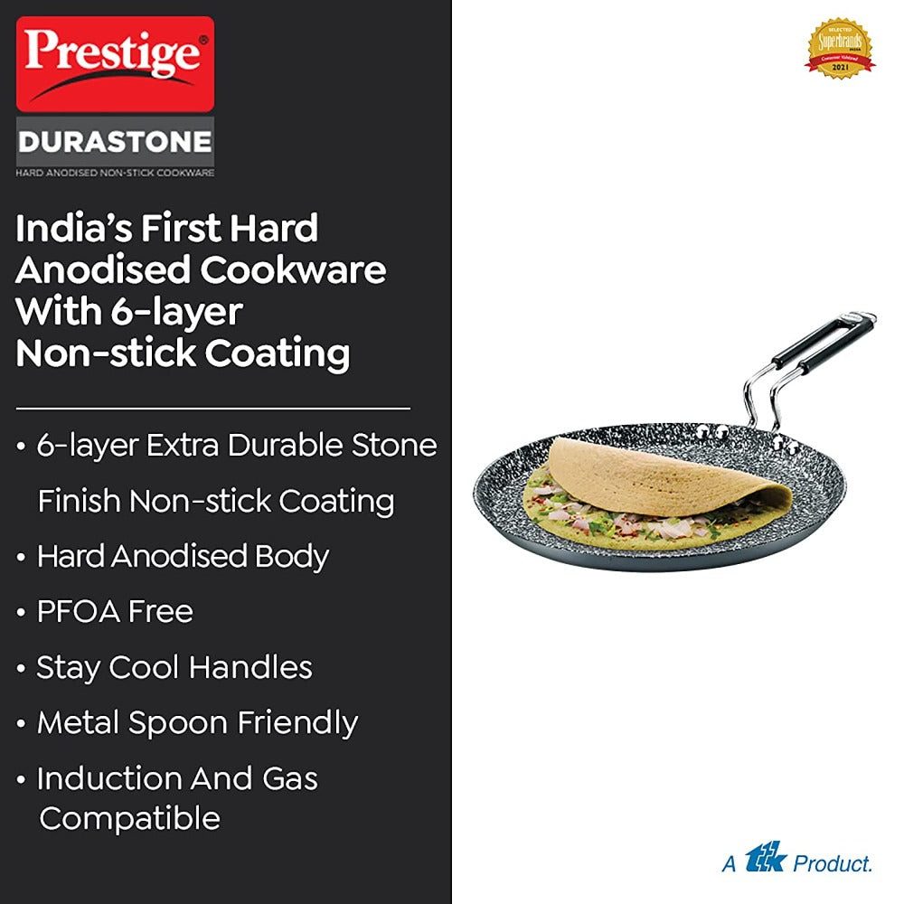 Prestige Durastone Hard Anodised 6 Layer Non-Stick Coating Omni Tawa | 250 MM | 25CM Black only on www.rasoishop.com