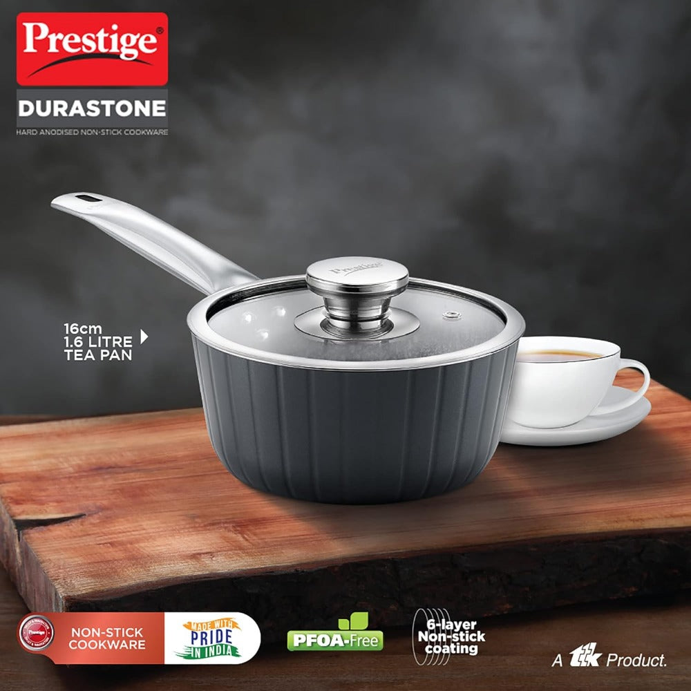 Prestige Durastone Hard Anodised 6 Layer Non-Stick Coating 16 CM Tea Pan with Glass Lid - 2