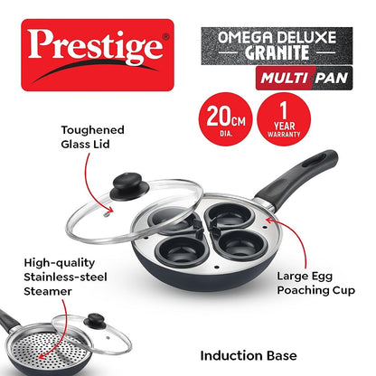 Prestige Omega Deluxe Granite 20 cm Multi-Pan with Egg Poacher & Steamer - 4