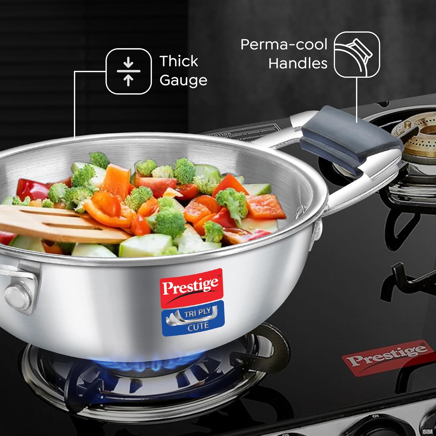 Prestige Tri-Ply Stainless Steel Cute 12 cm Kadai | Gas & Induction Compatible | Silver