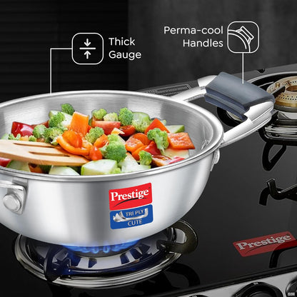 Prestige Tri-Ply Stainless Steel Cute 12 cm Kadai | Gas & Induction Compatible | Silver