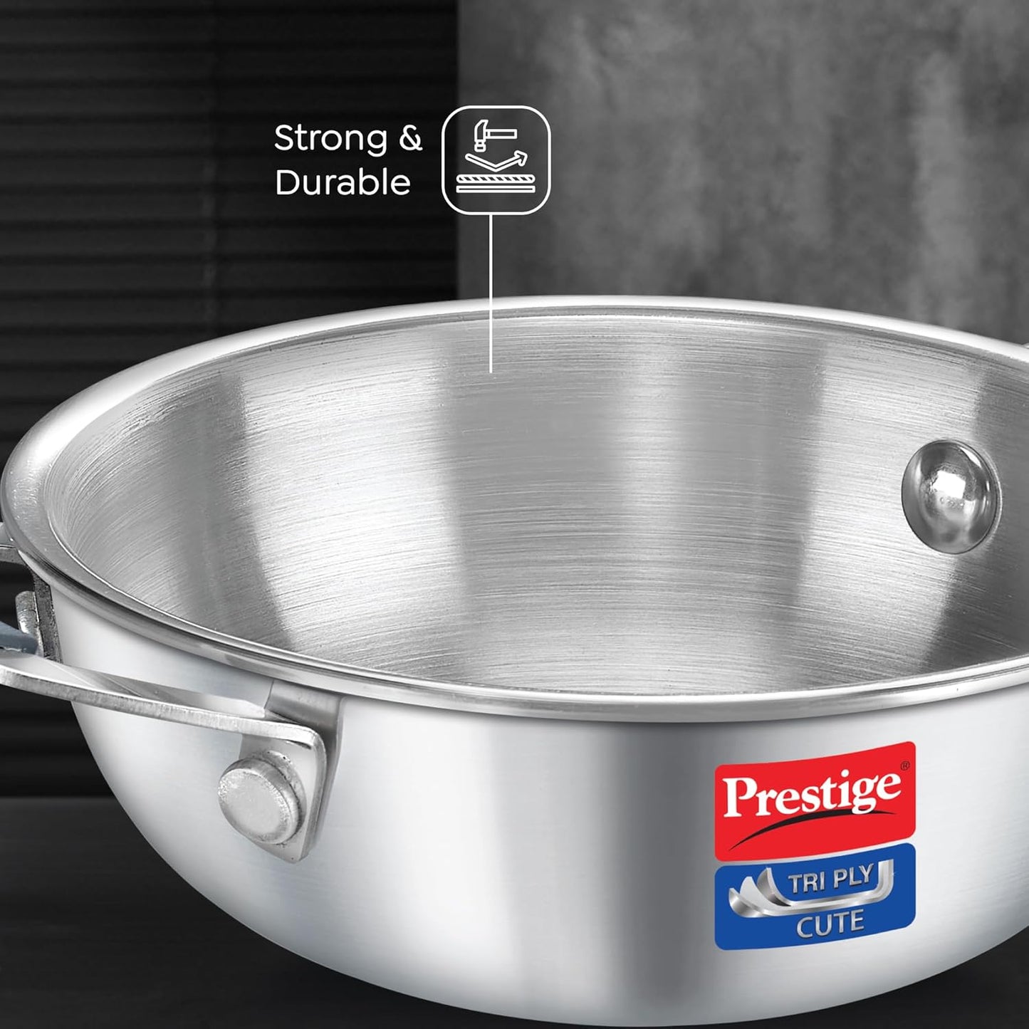 Prestige Tri-Ply Stainless Steel Cute 12 cm Kadai | Gas & Induction Compatible | Silver