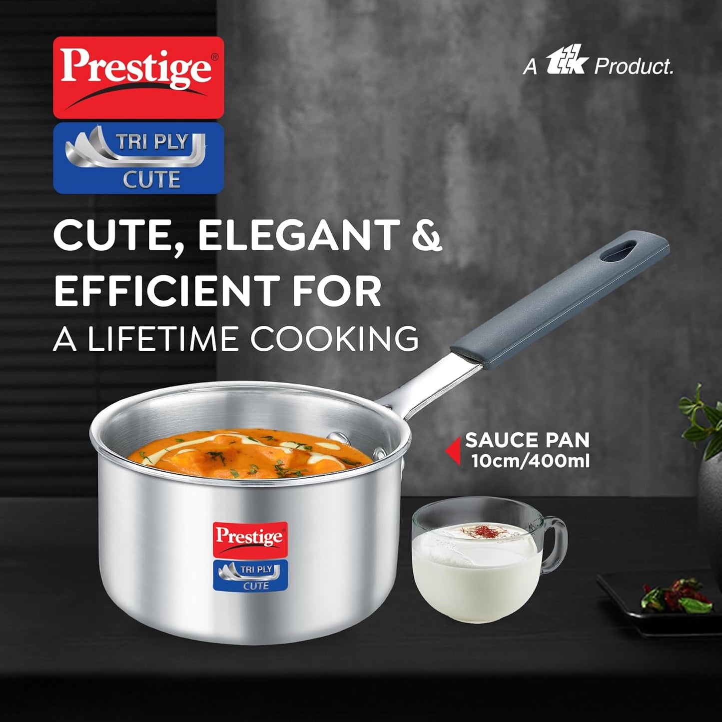 Prestige Tri-Ply Stainless Steel Cute Sauce Pan | 400 ML | Gas & Induction Compatible | Silver