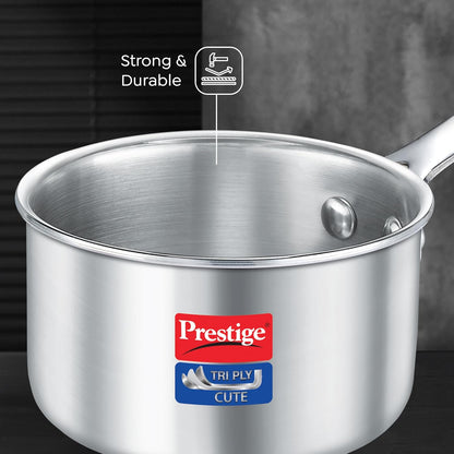 Prestige Tri-Ply Stainless Steel Cute Sauce Pan | 400 ML | Gas & Induction Compatible | Silver