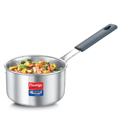 Prestige Tri-Ply Stainless Steel Cute Sauce Pan | 400 ML | Gas & Induction Compatible | Silver