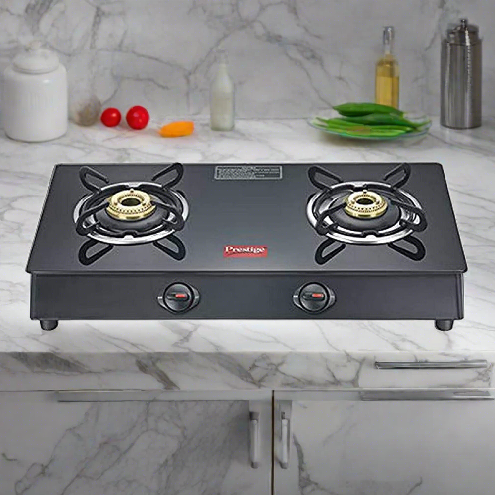 Prestige Marvel Plus 2 Burner Glass Top Gas Stove | Black