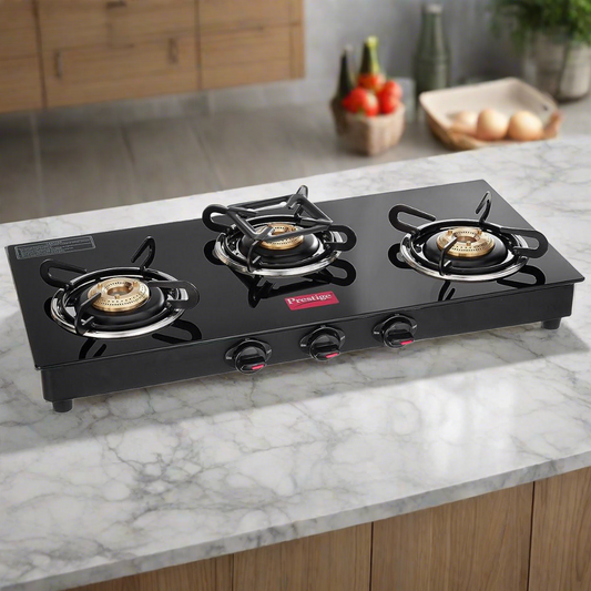 Prestige Marvel Glass 3 Burner Gas Stove (Black)