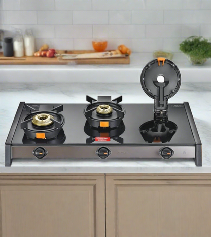 Prestige Svachh GTSV-03 3 Burner Glass top LP Gas Stove with Liftable Burner Set | Black -11