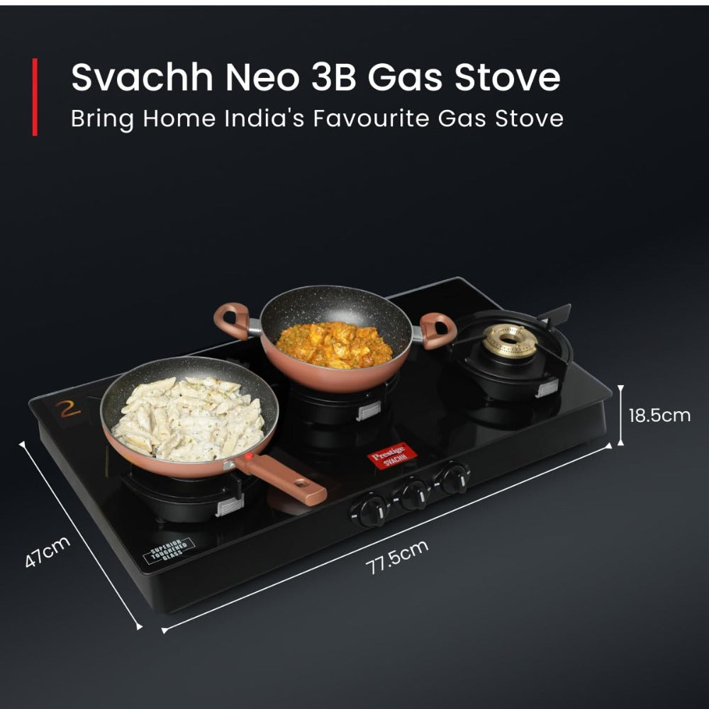 Prestige Svachh Neo Toughened Glass Top Gas Stove with 3 Liftable Burners - 6