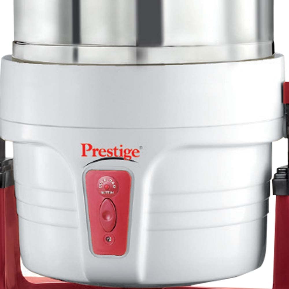 Prestige Stainless Steel Wet Grinder Pwg 01 200 Watts With Tilting Drum, Cocunut Scraper And Atta Kneader Attachment | White & Red