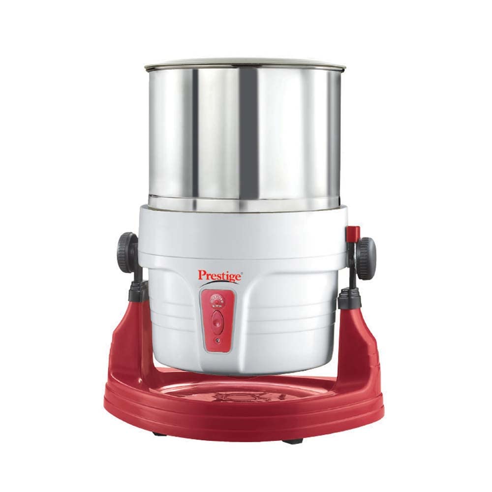 Prestige Stainless Steel Wet Grinder Pwg 01 200 Watts With Tilting Drum, Cocunut Scraper And Atta Kneader Attachment | White & Red