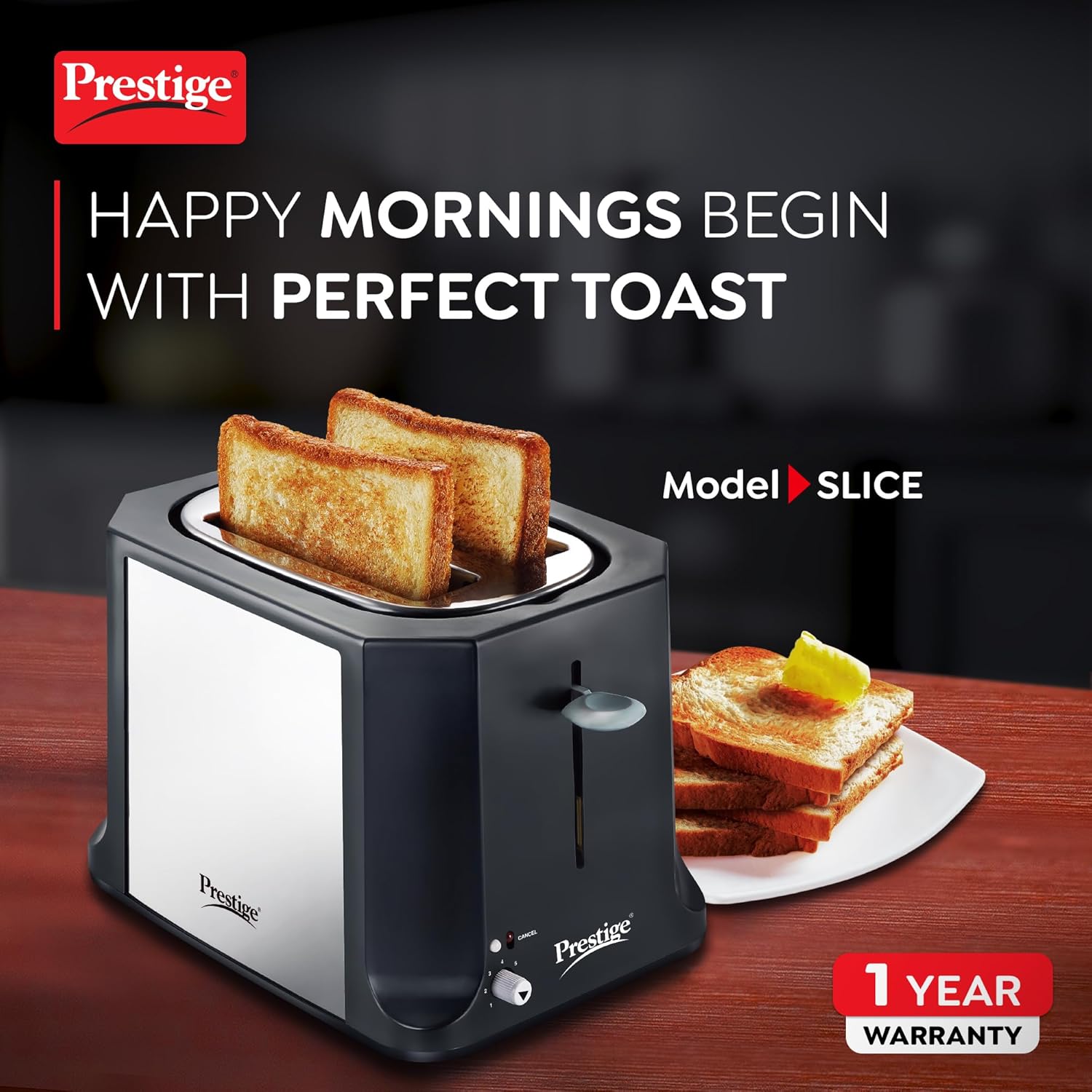 Prestige Slice Pop-up Toaster 750W | Black & Silver