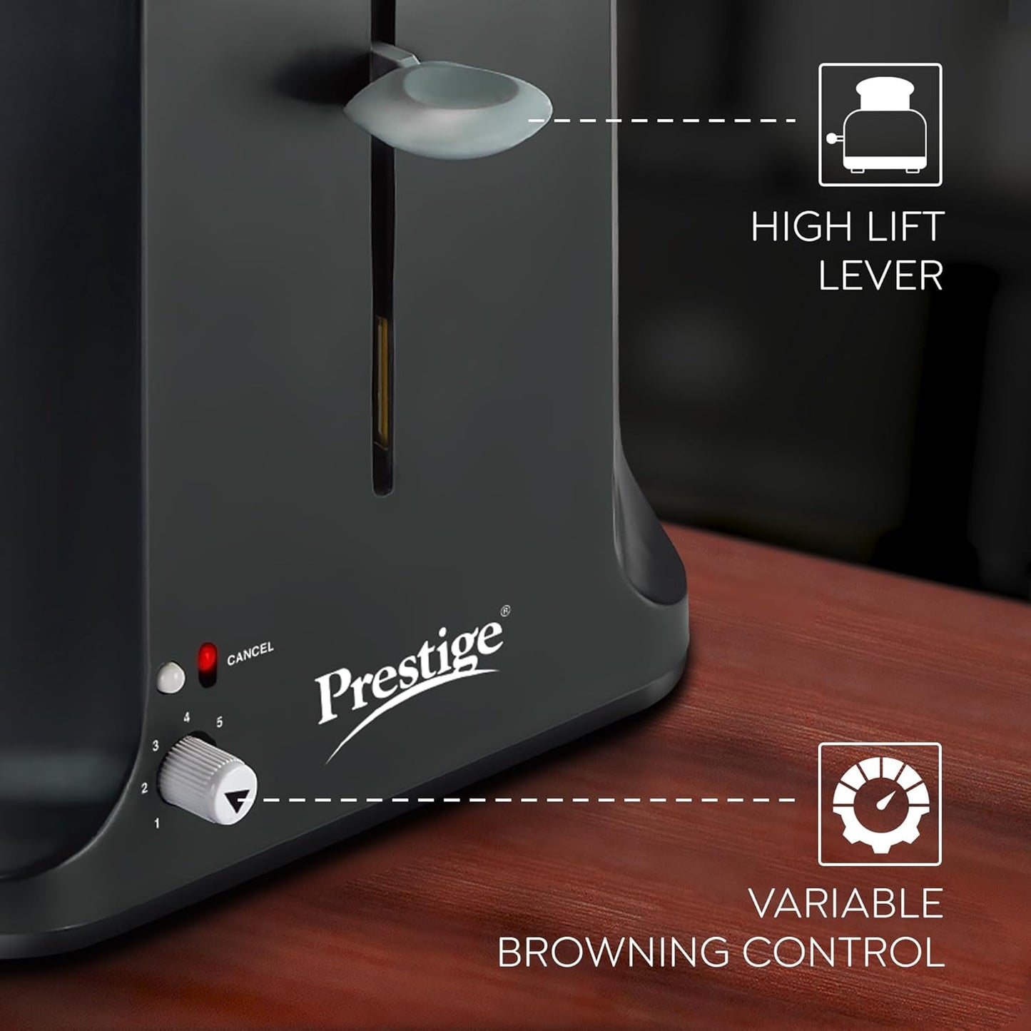 Prestige Slice Pop-up Toaster 750W | Black & Silver