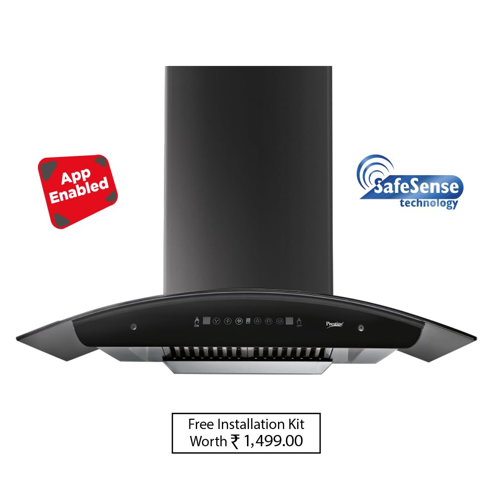 Prestige Oscar 600 IOT Enabled Kitchenhood Chimney with Safesense Technology | 1000 m3/hr | Black