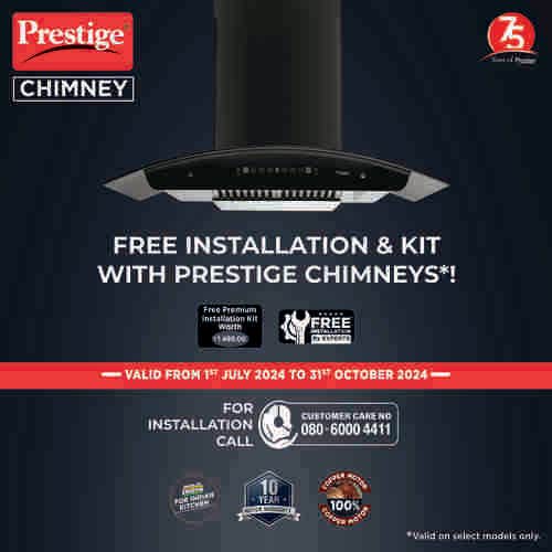 Prestige Oscar 900 Auto-Clean Kitchen Hood Chimney with safe sense | 1000 m3/hr | Black