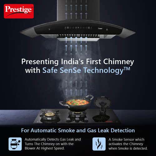 Prestige Oscar 900 Auto-Clean Kitchen Hood Chimney with safe sense | 1000 m3/hr | Black